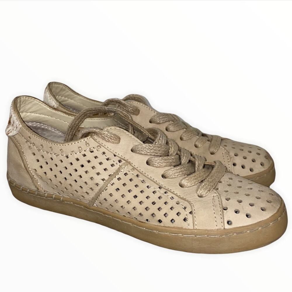 Dolce Vita Beige Perforated Leather Sneakers Calf Hair Heel Lace‎ Up